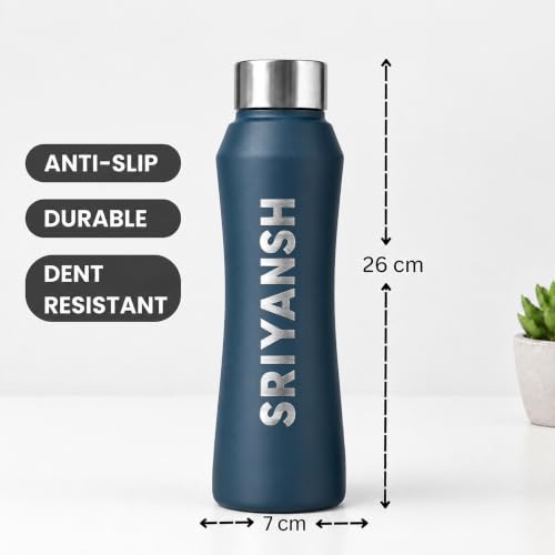 Image of Speedex Customised Stainless Steel Water Bottle 1 Ltr with Engraved Name - Personalised Screw Lid Bottle for Kids, Men & Women, School, Office, Gym, Teal Blue, Set of 1