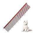 Beaface Dog Comb, Stainless Steel Pet Comb Dog Grooming Comb, Rounded Teeth Pet Combs for Small Medium and Large Dogs and Cats 19 x 3.5 cm (Red)