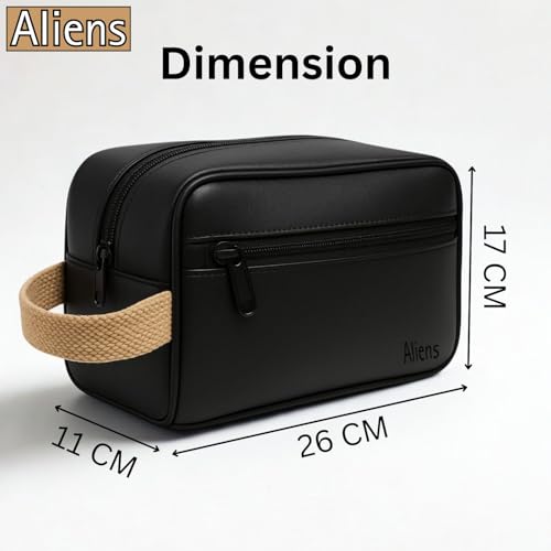 Image of Aliens Multipurpose Travel Organizer Vegan Leather Pouch for Men and Women, Hanging Dopp Kit, Water-Repellent Bag for Toiletry, Shaving Kit, Cosmetics & Makeup, Jewellery, Gadget, Accessories-Black