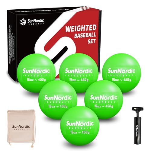 SunNordic 6 Pack Weighted Baseballs Set (16 oz) - Weighted Baseballs for Hitting Training & Improved Power - Pitching Training Baseball for All Skill Levels