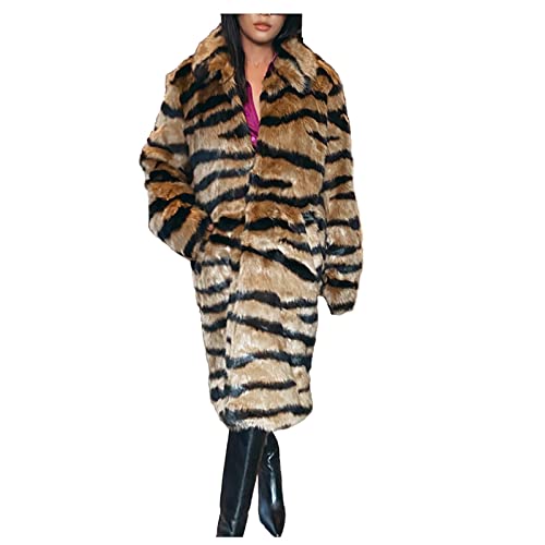 Womens Leopard Print Fleece Coat, Fall Winter Fashion Fuzzy Jacket Faux Fur Fluffy Long Cardigan Overcoat Outwear #TOP4