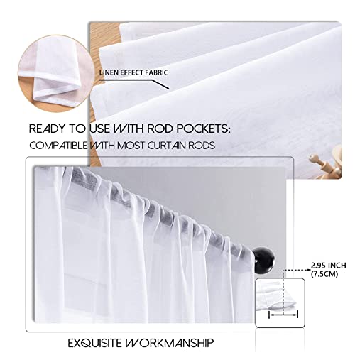 MRTREES Voile White Curtains 90 Inch Drop 2 Panels Voile Curtain Panel Rod Pocket for Door Bedroom Kitchen 46x90 Inch Drop Short Sheer Curtains 117cm x 228cm - Image 2