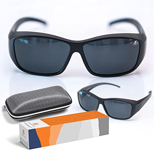 ElementsActive Over Glasses Wrap Around Polarized Fitover Sunglasses for Driving Sports Outdoors 100% UV Premium Case