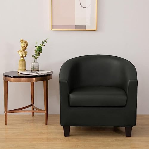Funda Para Sillón Club Arm, 2 Piezas, Funda De Silla De Barril Redondo De Cuero PU Cubiertas De La Sillas De Bañera Extensible Protectores Muebles Sofá A Prueba Aceite Resistentes Al Agua ( Color : Bl