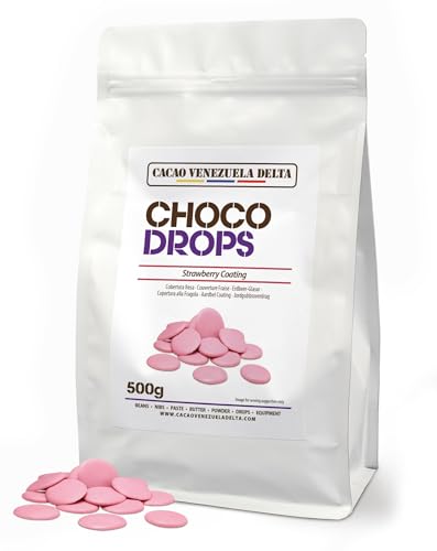 Cacao V Delta Cobertura profesional de Chocolate Rosa Sabor Fresa 500g para Repostería – Callets Sucedáneos Fácil de Fundir para Tartas, Cake Pops, NO Necesidad Templado