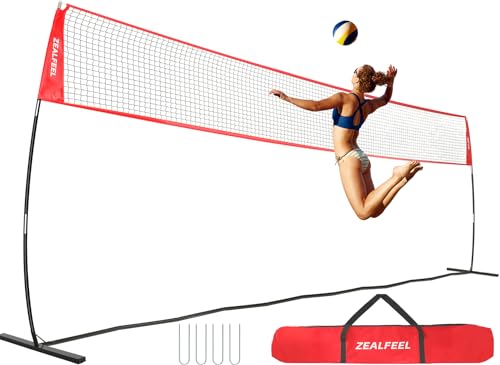 ZEALFEEL Volleyball Net, 20ft Volleyball Training Net Height Adjustable, Portable Freestanding Practice Net for Hitting or Serving Drills, Pop up Net with Carry Bag for Backyard or Outdoor