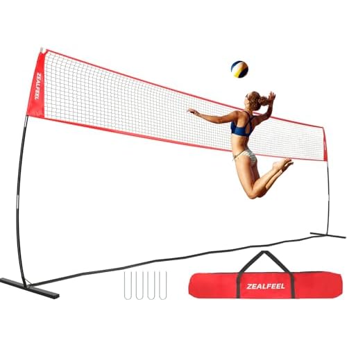 Volleyball Net, 12ft/20ft Volleyball Training Net for Backyard Height Adjustable, Portable Freestanding Practice Net for Hitting & Serving Drills, Pop