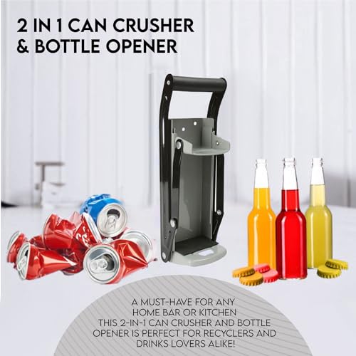 LKH Can Crusher & Bottle Opener - Soda Beer Can Crushers for Recycling, Wall Mounted with Soft Grip Handle, Built-in Tin Opener 2-in-1 Heavy Duty Tool for Bottles, Tins & More (Grey) - Image 3