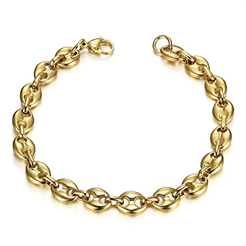 BOBIJOO Jewelry - Bracelet Grain de Café Homme Femme Acier Inoxydable 316L Or Doré Plaqué PVD 21cm 4 Largeurs - Doré 7mm Cover