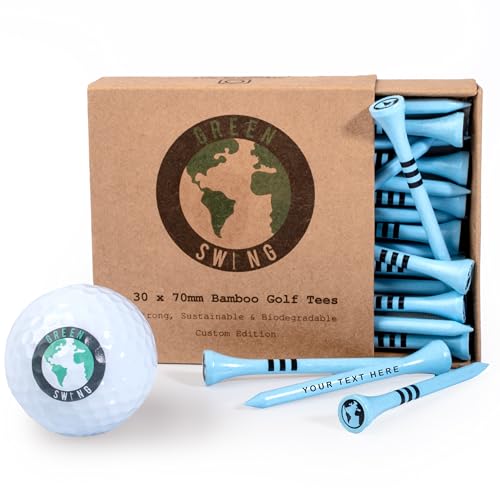 Green Swing Personalised Bamboo Golf Tees 70mm | Perfect For Gifting & Events | Choice of Colours & Quantity | Custom Golf Gifts (30pcs, Blue)