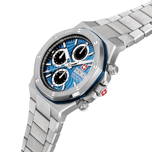 Image of SWISS MILITARY HANOWA Damask Legends Windstorm Blue Round Dial Swiss Made Automatic Watch for Men | SMWGL0007001