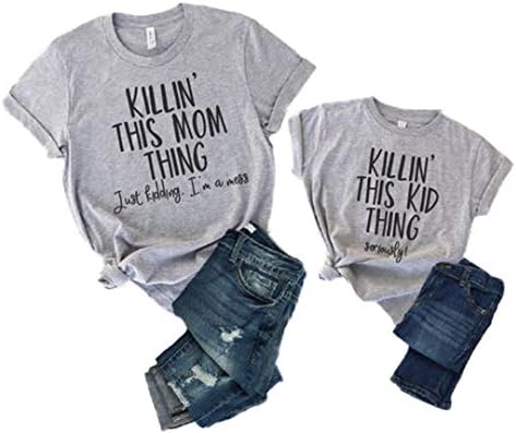Mother and Me Short Sleeves Letters T-Shirt Mommy and Daughter Matching Shirts