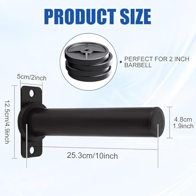 4 Pack Weight Plate Holder, Wall Mounted Weight Rack Storage for 2 Weight Plate, Max Weight Capacity 330 lb with Black Powder Coated for Garage Home Gym Strength Training