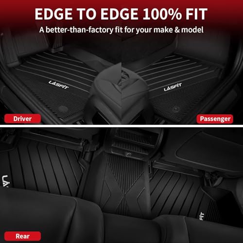 Image of LASFIT Floor Mats & Cargo Mat for BMW 5 Series G30 Gas 2017-2023 | For Models with Spare Tire, Not Fit 530e or GT, All Weather TPE Full Set Floor Liners with Trunk Mat, Black