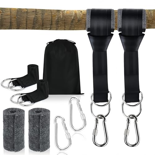 Tree Swing Straps Hanging Kit, 2Pcs Outdoor 5ft Swing Straps, 2 Heavy Duty Lock Carabiners, 2 Tree Protector Pads and Storage Bag, Easy to Install for Swing and Hammock, Holds to 1000lbs