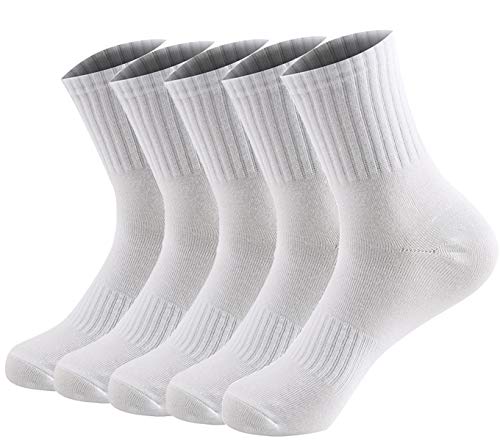 YQHMT Men's Cushion Crew Socks Combed Cotton Moisture Wicking Breathable Performance Athletic Running Socks 5 Pairs