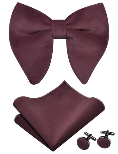 Image of GUSLESON Mens Solid Plaid Velvet Pre-tied Adjustable Bow Tie and Pocket Square Cufflink Set with Gift Box