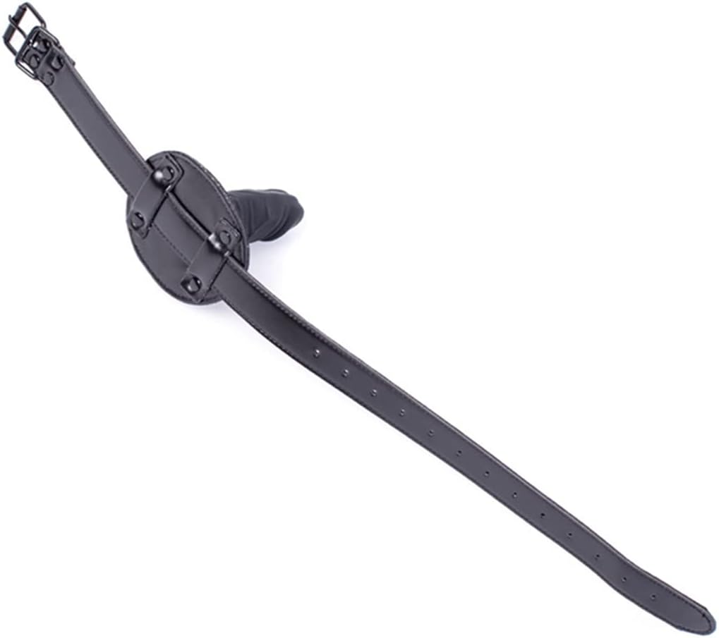 SM Realistic Penis Gag Sex Bondage Mouth Gag with Adjustable Leather Strap for Couple Restraint Set (Length: 10cm, Black)