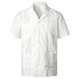 Cuello de Campamento Cubano Tradicional de los Hombres Guayabera de Manga Corta