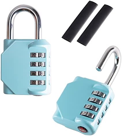 KAWAHA CL12AS Combination Lock, 4 Digit Outdoor Combination Padlock Set Your own Combination for Gym Locker Lock, School, Gates, Doors, Toolbox, Hasps and Storage (Aqua Sky *2)
