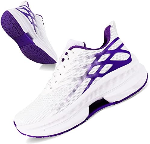 Makodax White Tennis Shoes Women Comfort Light Weight Mesh Non Slip Work Shoes,White#Purple,US 9 | Image 4