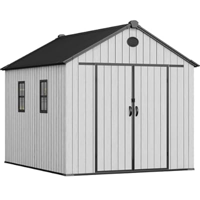 YITAHOME 8x10 FT Outdoor Storage Shed with 2 Vision Windows, Extra Thick Plastic Garden Shed, Waterproof Heavy Duty Resin Shed with Floor, Vents & Lockable Doors for Patio, Bikes Tools Supplies, Gray