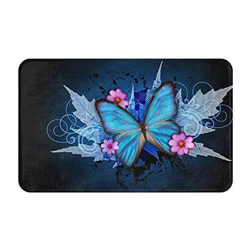 Bathroom Rug Washable Tub Non Slip Bath Mats Butterfly Blue Carpet Absorbent Kitchen Shower 19.5 X 31.5 Inch #TOP8