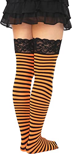Image of ToBeInStyle Women's Opaque Hosiery Thin Striped Thigh High Long Stocking