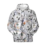 LUVOADALA Novelty Money Dollar Pattern Hoodie Trendy Comfort Hoodies Fleece Liner Lightweight Pullover Hooded Pocket Sweatshirt for Men Women Casual Work Gym Hiking XX-Large