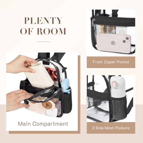 Image of Missnine Mini Clear Backpack for Stadium Events, Small Clear Bag Stadium Approved PVC for Festivals, Concert Sport Events (Classic, Black-Classic)