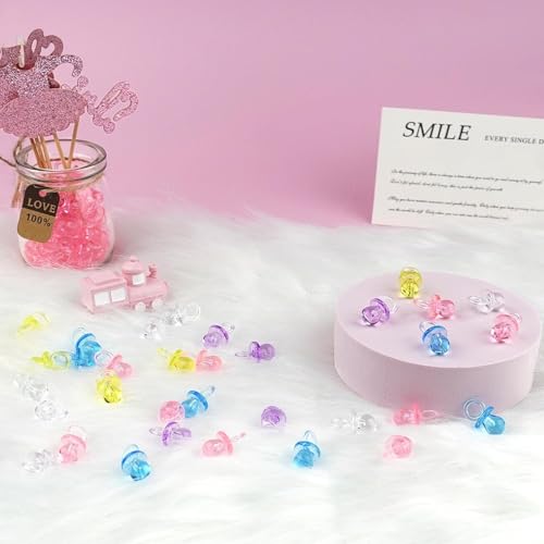 Image of Acrylic Pacifier,100Pcs Mini Infant Pacifiers Babys Shower Favors Party Decor Girl and Boy Baptism Soothing Nipples Toys Gender Reveal Party Favors Table Decoration (Transparent Mixed Color)