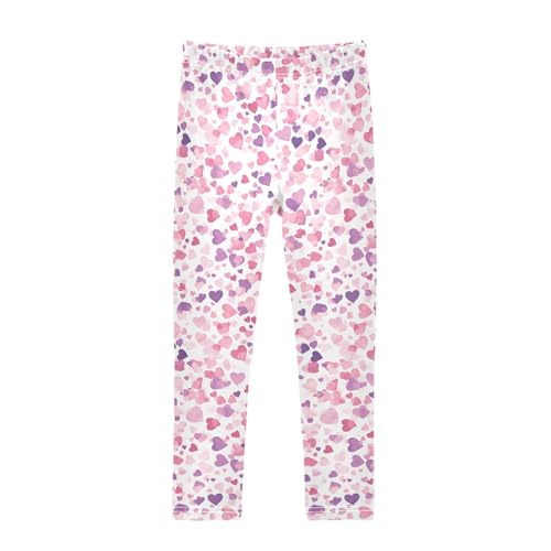 Hearts Pink Purple Watercolor Kids Baby Girls Legging Stretchy Full Length Dance Pants Sports