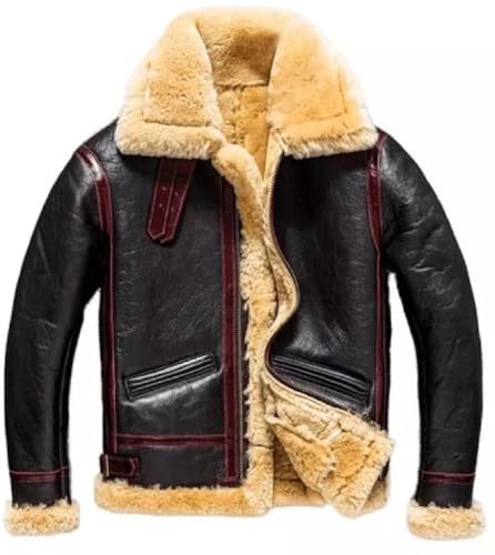 Men’s B3 RAF Black Mens Bomber Flying Aviator Real Shearling Red Stripe Leather Jacket