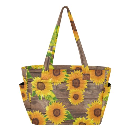 Bolsa de hombro marrón ligera anti desorden con bolsillos de girasoles