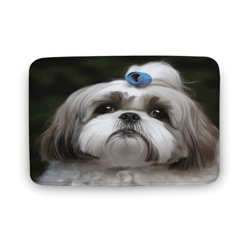 Alfombra de baño Shih Tzu antideslizante lavable en terciopelo coral para suelo 50x80cm 2