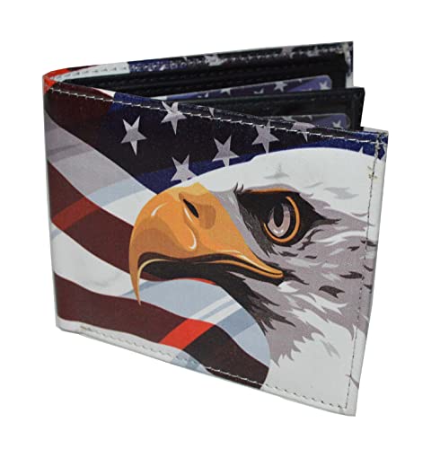 LeatherboLeatherboss PU Leather Stylish Bifold Wallet with Printed Gift Box ss PU Leather Stylish Bifold Wallet with Printed Gift Box (US America Flag & Eagle)