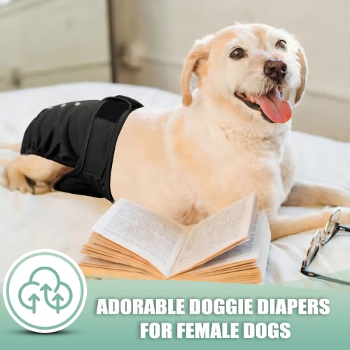 Image of Langsprit Female Dog Diapers for Doggie Puppy,Reusable Dog Period Diapers Female for Heat Peeing,Small Medium Large Doggy Diaper Washable,Dogs Pants 5 Pack, Black, Medium