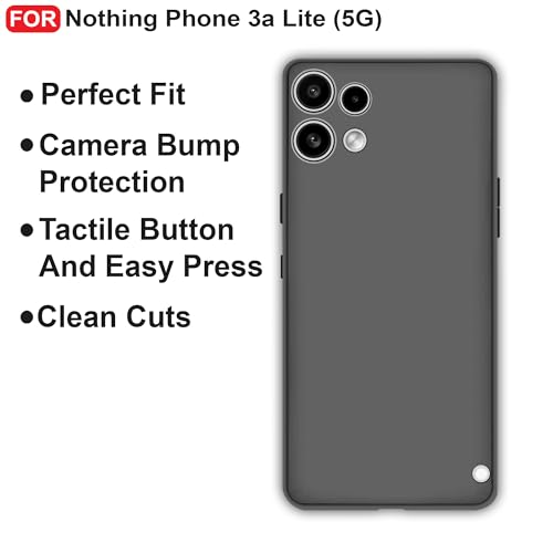 Image of CEDO Back Cover for Nothing Phone 3a Lite (5G) | Camera Bump Protection & Inner Velvet Fabric Lining | Ultra Slim Matte Soft Rubberised Case Cover (Black)