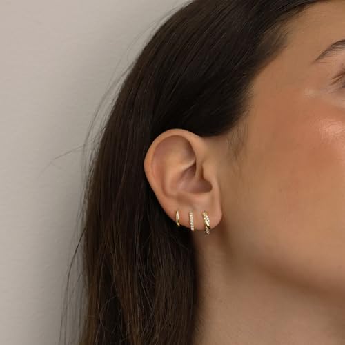 Small Gold Hoop Earrings Set for Women, 14K Gold Plated Stack Hypoallergenic Huggie Hoop Earrings for Women Trendy Dainty Cartilage Cubic Zirconia Earrings Multiple Piercing Jewelry Gifts3