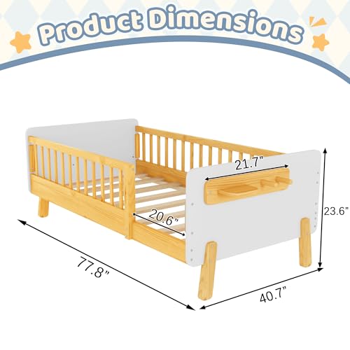 Mirightone Twin Bed Frame for Kids with High Rails, Wooden Montessori Bed, Low Profile Bed with Headboard and Footboard for Girls and Boys, No Box Spring Needed, White - Thumbnail 3