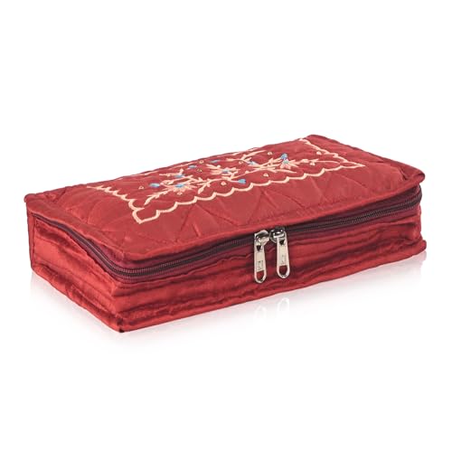 Image of Amazon Brand - Solimo Cotton Blend Embroidery Jewellery Kit cum Pouch, Maroon