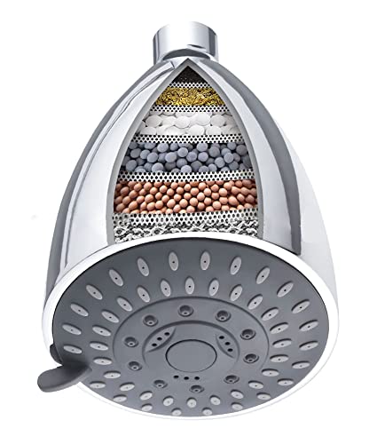 Cabezal de ducha filtrado, 5 modos de pulverización de alta presión, filtro de cabezal de ducha de lluvia con cartuchos de filtro reemplazables de 15 etapas para eliminar agua dura, cloro y fluoruro Cover