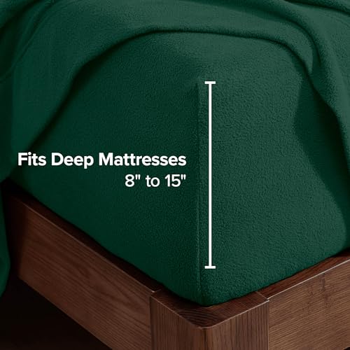Image of Bare Home Super Soft Fleece Sheet Set (Queen, Forest Green) | Extra Plush Polar Fleece, No-Pilling Bed Sheets, All-Season, Cozy Warmth, Deep Pockets 6 to 15 Inches