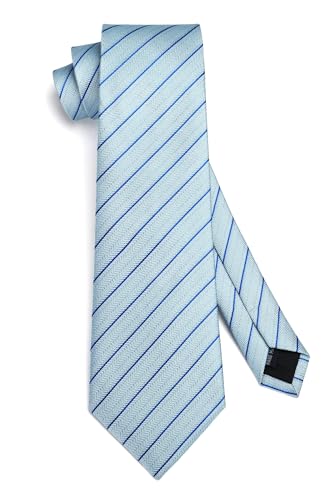 Image of HISDERN Stripe Tie Mens Ties with Pocket Square Set Classic 3.4'' Silk Formal Necktie Handkerchief for Business Wedding