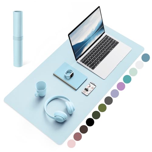 YSAGi Non-Slip Leather Desk Pad, Waterproof Laptop Computer Desk Keyboard Mat, Table Protector Blotter Mat, Large Mouse Pad for Office/Work/Home/Decor(Sky Blue, 31.5" x 15.7") Sky Blue 31.5"