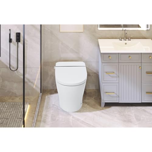 Smart Toilet Bidet Combo con Boquilla Autolimpiable, Inodoro de Doble Descarga sin Tanque, Flush con Sensor de Pie, Luz Nocturna LED, Control de Perilla, Descarga en Corte de Energía, Asiento de Cierre Suave, Tecnología de Ahorro de Agua miniatura 2