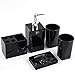 Badezimmer Zubehör Badausstattung Sets 5-Teiliges aus Harz ,Marmor aussehen mit Seifenspender, Zahnputzbecher, Seifenschale,Zahnbürsten-Halter, luxuriöses Badezimmer-Set Weiß Schwarz (Schwarz-B)