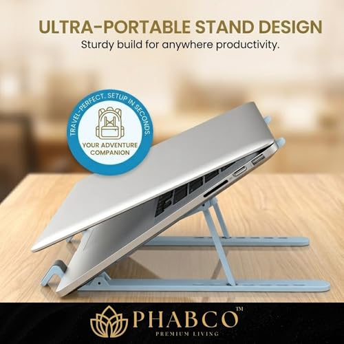 Image of Adjustable Laptop Stand with 6-Angle Ergonomic Foldable Design | Portable Tabletop Desktop Riser Stand Holder Compatible with MacBook, HP, Dell, Lenovo & All Notebooks 10 inch to 15.6 inch (Silver)
