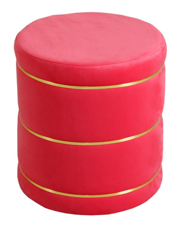 SmartKart Ottoman Pouffe Footstool for Living Room Ottoman Bench, Round Pouffe, Upholstered Velvet, Wooden Small & Large Sizes for Home Dcor, 16x16x16 Inch, Baby Pink 1