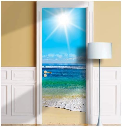 Ocean Beach Door Mural. Single Piece Sticker, Decal. Wrap, Cover. Peel and Stick, Self-Adhesive, Removable (36"x80", Variant 1)